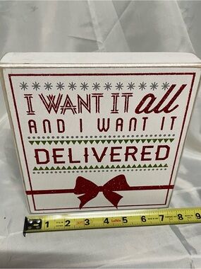 Primitives by Kathy White Wood Holiday Sign with Red and Green Accents